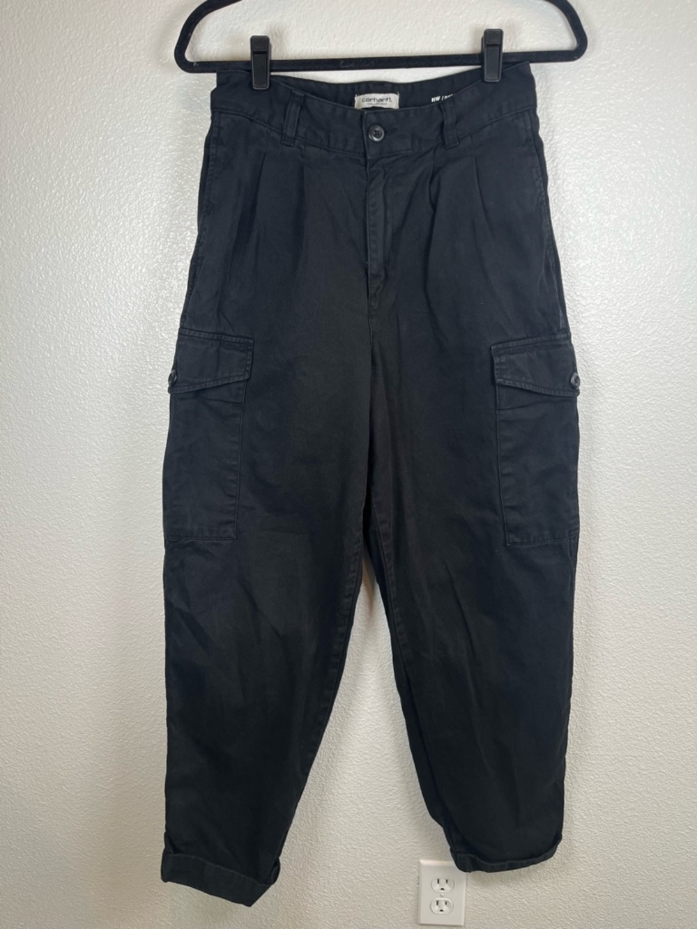 Carhartt WIP Collins Black High-Waist Baggy Cargo Pants Casual Streetwear 27 - Picture 5 of 12